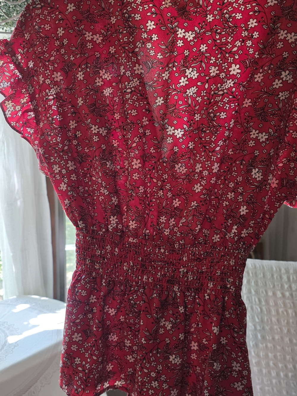 Max Studio Red Floral Wrap Blouse - Picture 4 of 5